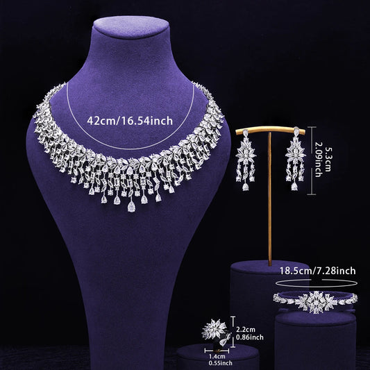2025 New 4 Piece Rings Cubic Zirconia Bridal Wedding Jewelry Set, Dubai Crystal Wedding Jewelry Set