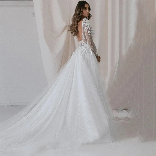Sexy Mermaid Wedding Dresses Lace Flower Ball Gowns Long Sleeve Backless Buttons Sweetheart Court Train Formal Party Customized
