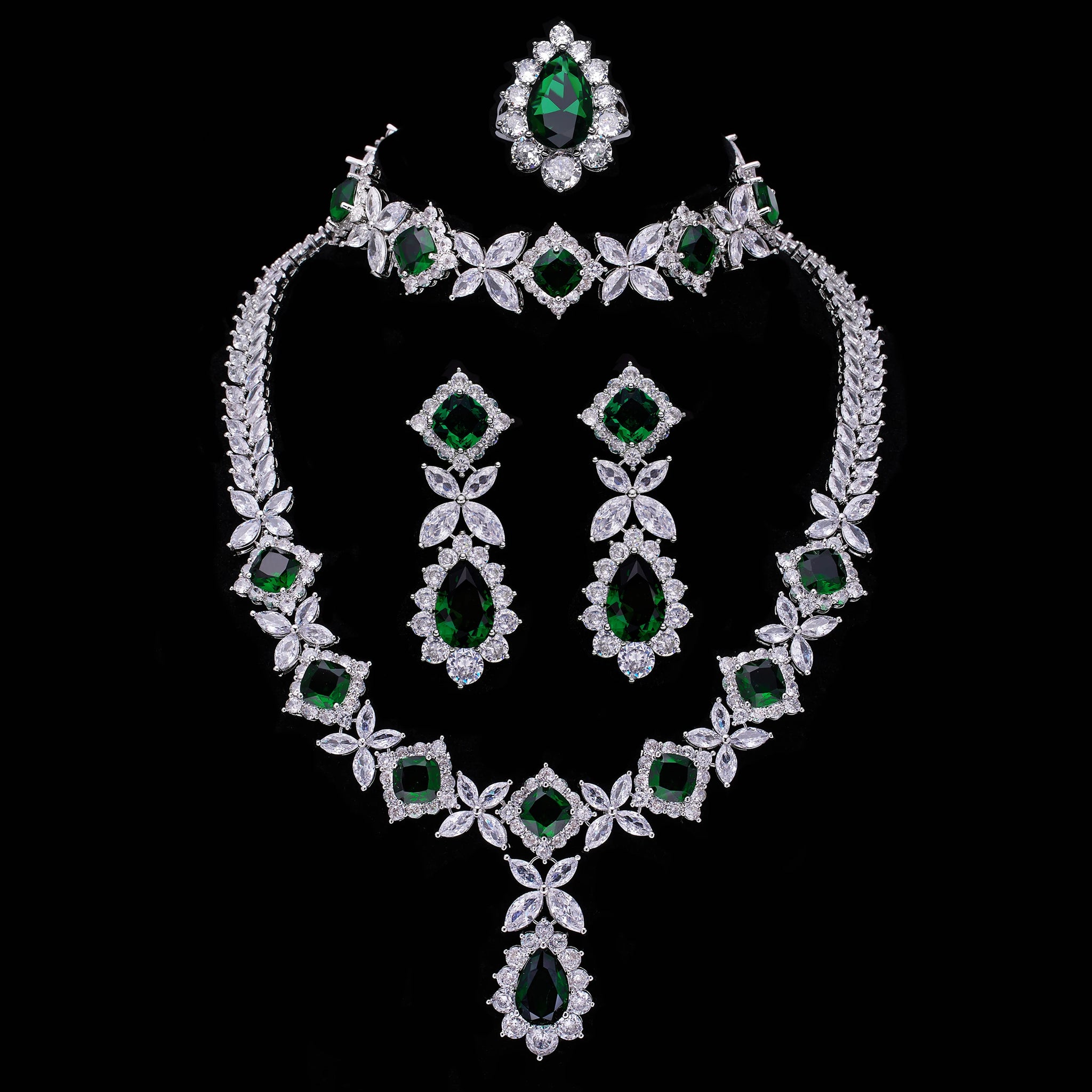 2024 Hot selling 4-piece cubic zirconia bridal jewelry set, Dubai Nigeria crystal wedding jewelry set