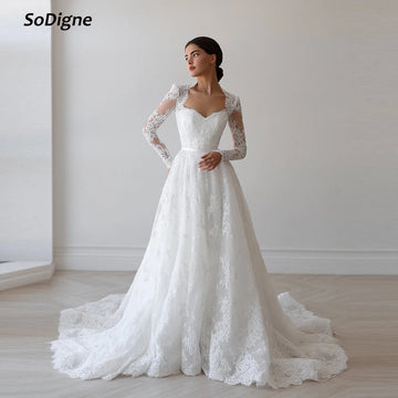 SoDigne A-line Lace Wedding Dress Sweetheart Full Sleeves Bride Dresses 2025 Long Bridal Gowns vestidos de novia Customized