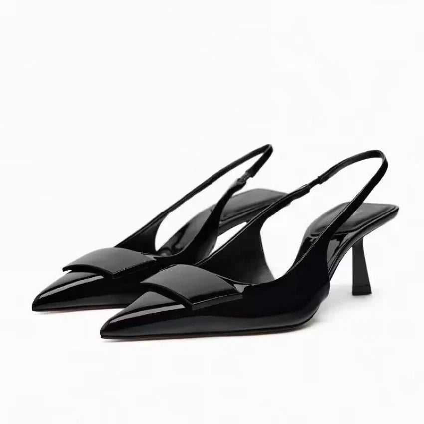 2025 Womens Leather Slippers High Heels Shoes Party Pumps Woman Summer Sandals Women High Heel Slingback Sandal Shoe