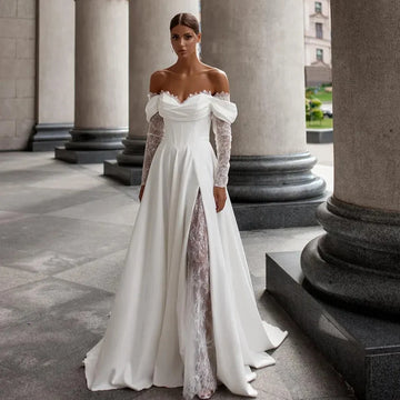 Princess Off The Shoulder Long Sleeves Sweetheart Lace Applique Boho Beach A Line Wedding Dresses 2025 Vestido De Noival