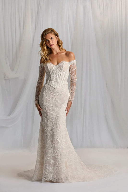 Elegant Off The Shoulder Long Sleeves Sweethat Full Lace Mermaid Wedding Dresses Custom Made 2026  Rode De Morrie