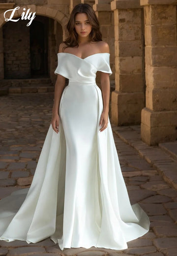 Lily White Elegant Evening Dresses Off the Shoulder Backless Prom Dress Satin Mermaid Wedding Party Dress robe de bal Customized