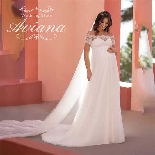 Customized Elegant For Pregnant Long Wedding Dresses A-line Boat Neck Off The Shoulder Floor-Length Women Vestidos De Novia 2025