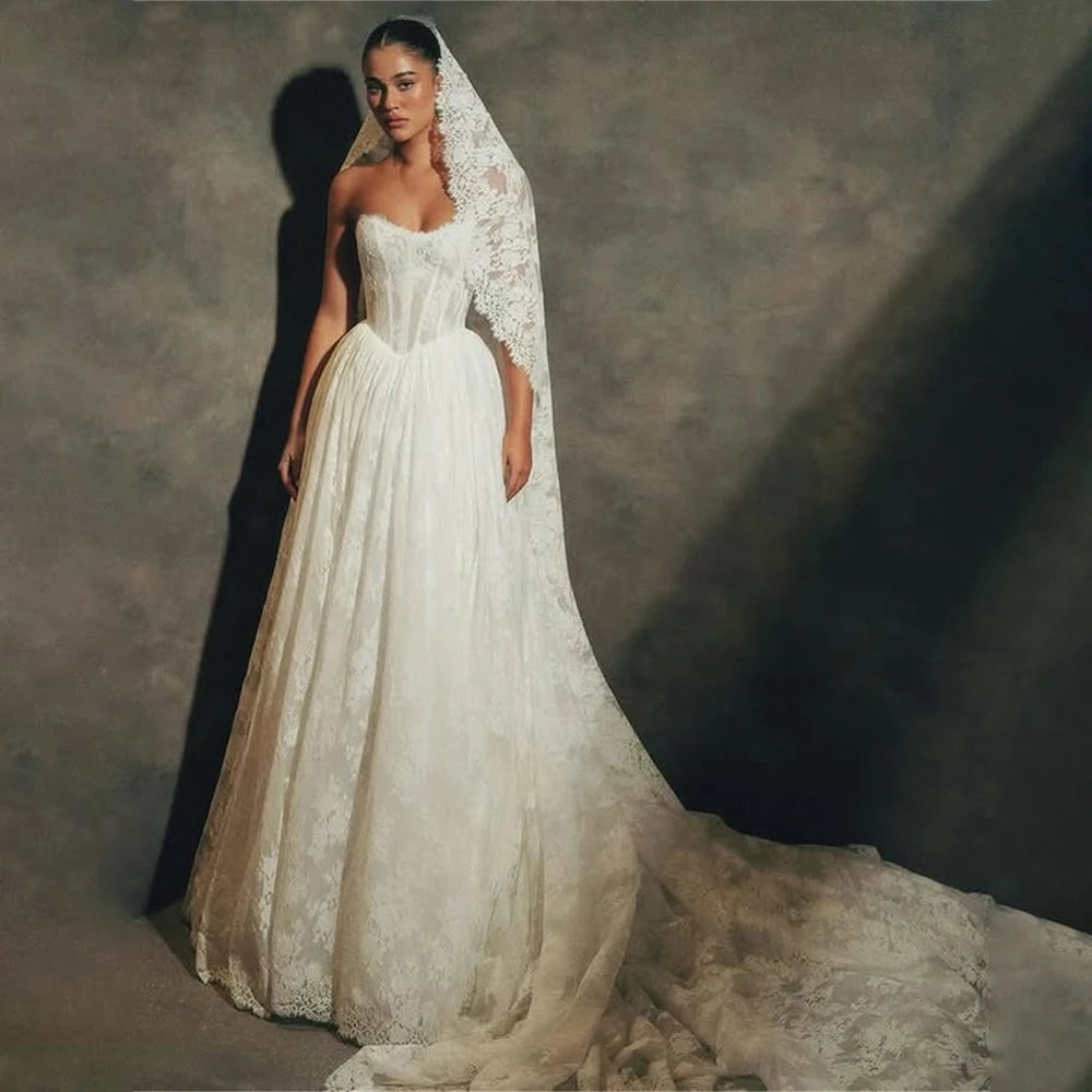 Luxurious Sweetheatr Full Lace A Line Wedding Dresses Sweep Train Custom Made 2025 Vestido De Noival