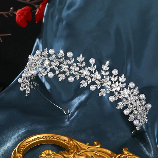 Luxury Bridal Headbands For Wedding Hair Accessories Zirconia Pearl Brides Tiaras Crowns For Wedding Prom Hair Jewelry Headpiece