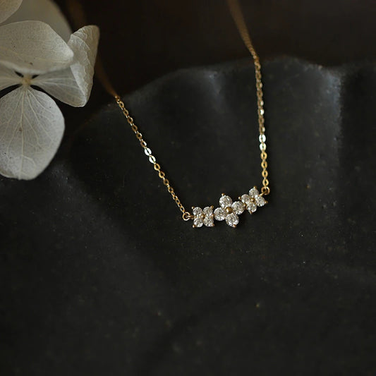 RAPRGOLD Moissanite Flowers Pendant Necklace for Women Wedding Fine Jewelry s925 Sterling Silver Four Clover Charm Chains Gifts