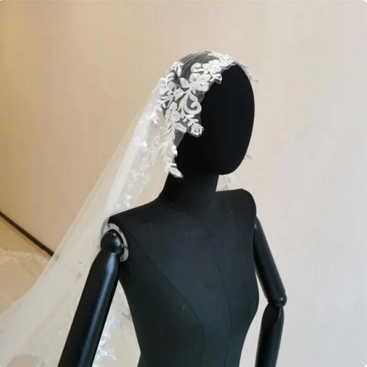 white ivory 3m 4m 5m One Layer Wedding Veil All Lace Appliqued Edge Bridal Veils Cathedral  Wedding Accessorie