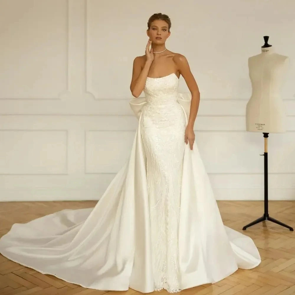 Gelinlik Boat Neck Mermaid Wedding Dresses with Dechable Train Sequined Beading Luxury Vestidos De Novia Vintage Bridal Gowns