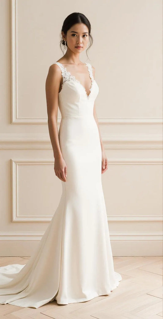 Women's ivory mermaid wedding dress in satin with lace and open back – MaisonBridal