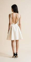 Short Satin Wedding Dress – Elegant V-Neck Backless Bridal Mini Gown for Civil Ceremony | Maison Bridal